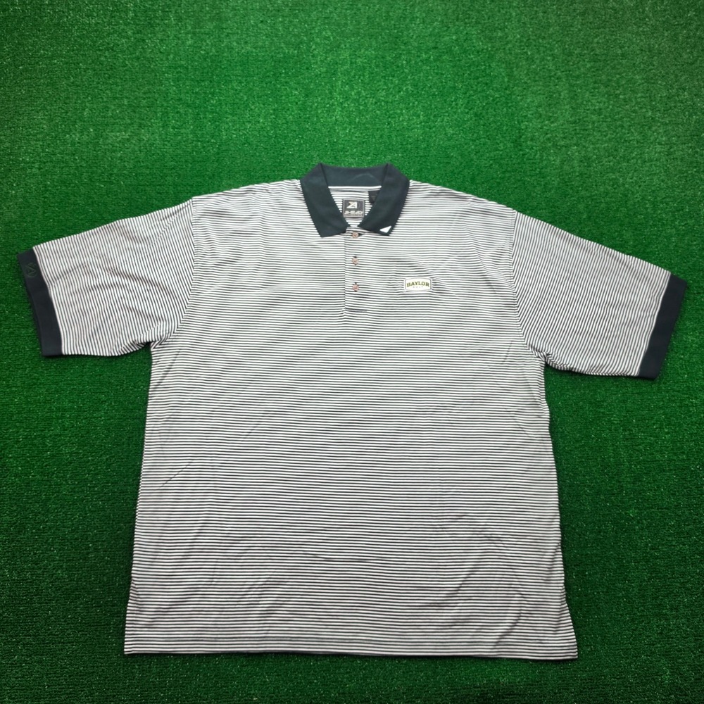 Ahead Authentics Baylor Bears Golf Polo Shirt Mens XL Blue White Striped‎